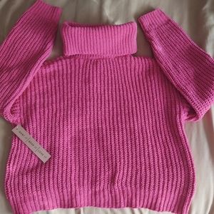 Juniors Barbie Pink Cropped Turtleneck Sweater NWT
